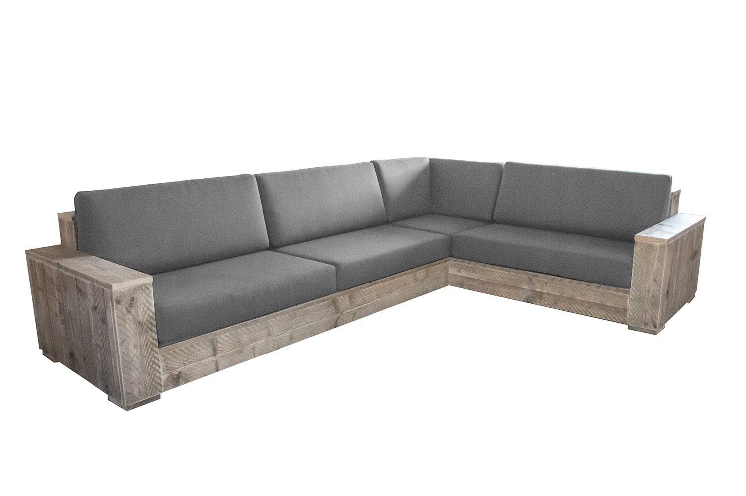 Steigerhouten loungebank hoek 250×250 incl. kussens